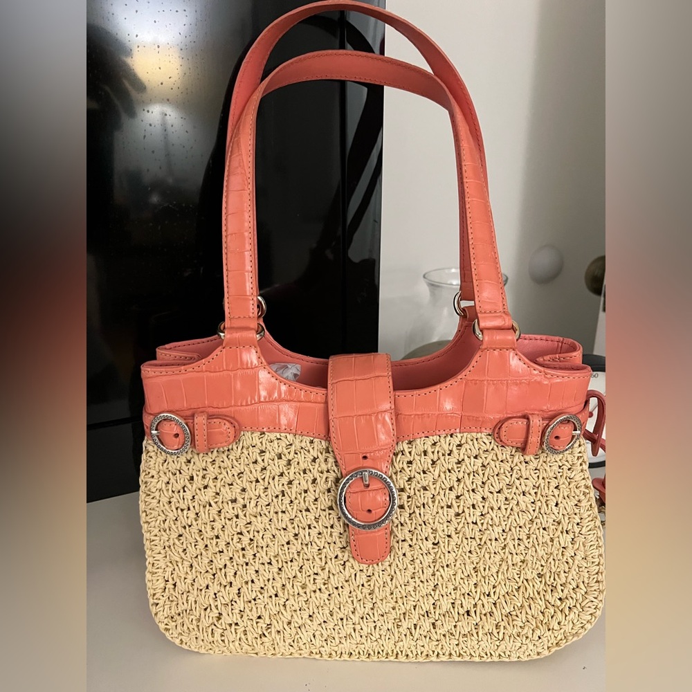 Brighton, coral and straw handbag with dust bag